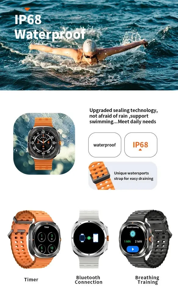 2025 Watch 7 Ultra 47mm Smart Watch IP68 Waterproof Bluetooth Call Compass Smartwatch for Men Women 1.43" AMOLED Screen SpO2 - Clikcy
