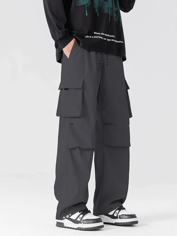Plus Size 10xl 9xl 8xl Men's Straight Cargo Pants Spring Summer Multi-Pockets Streetwear Wide Leg Casual Baggy Straight Trousers - Clikcy