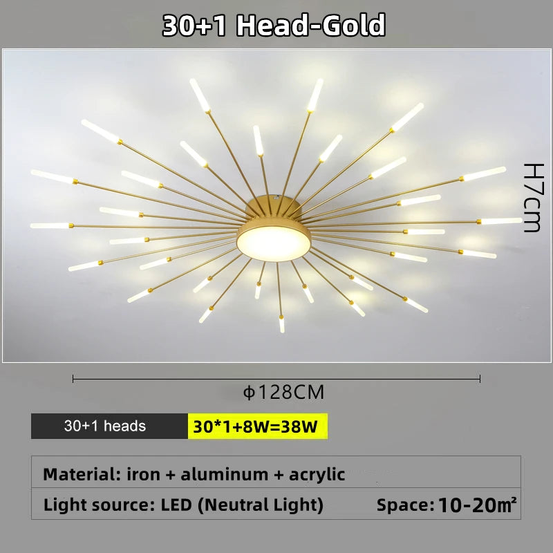 Led Firework Chandelier Dimmable For Living Room Bedroom Milk Yellow Ceiling Chandelier Dining Room LED Ceiling Lamp With Remote