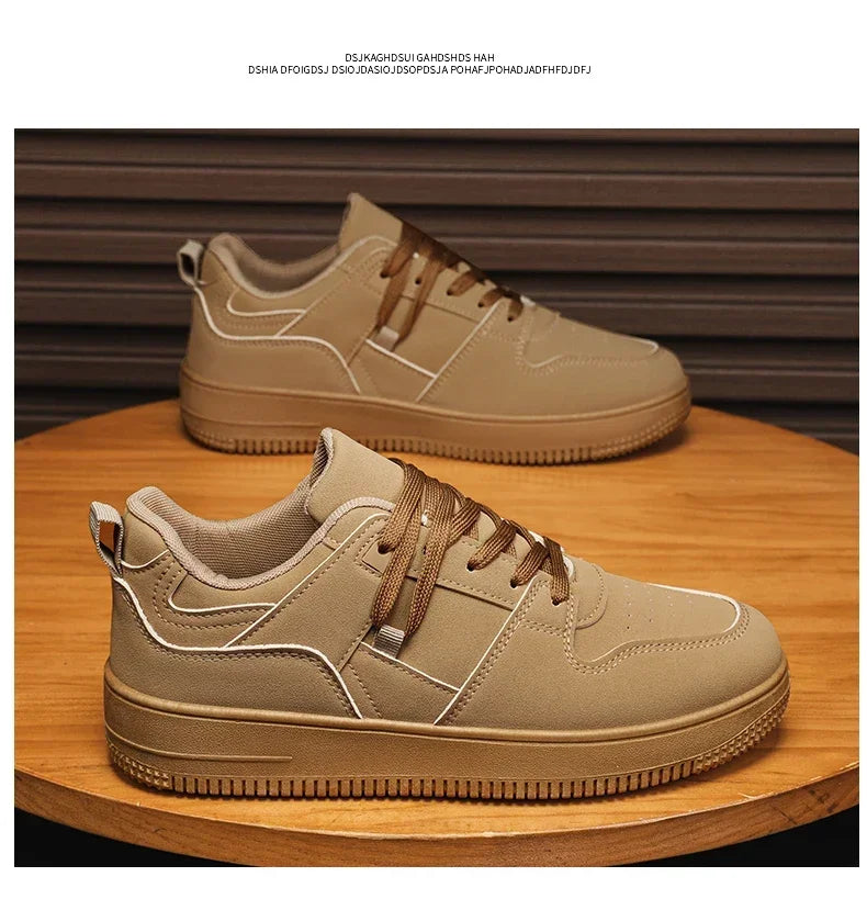 Yellow Leisure Running Sneakers Men Outdoor Leather Shoes Flat Classic Black Sports Shoes Lace Up Skateboard Board Shoe Walking