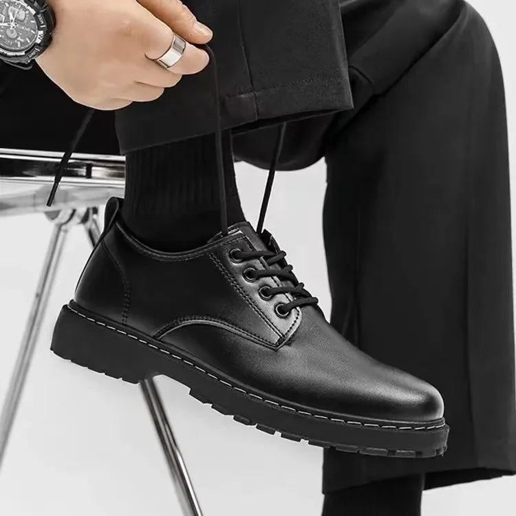 Men's Chef Shoes Casual Work Leather Shoes Business Kitchen Black Shoes Comfortable Breathable PU Insole Rubber Outsole