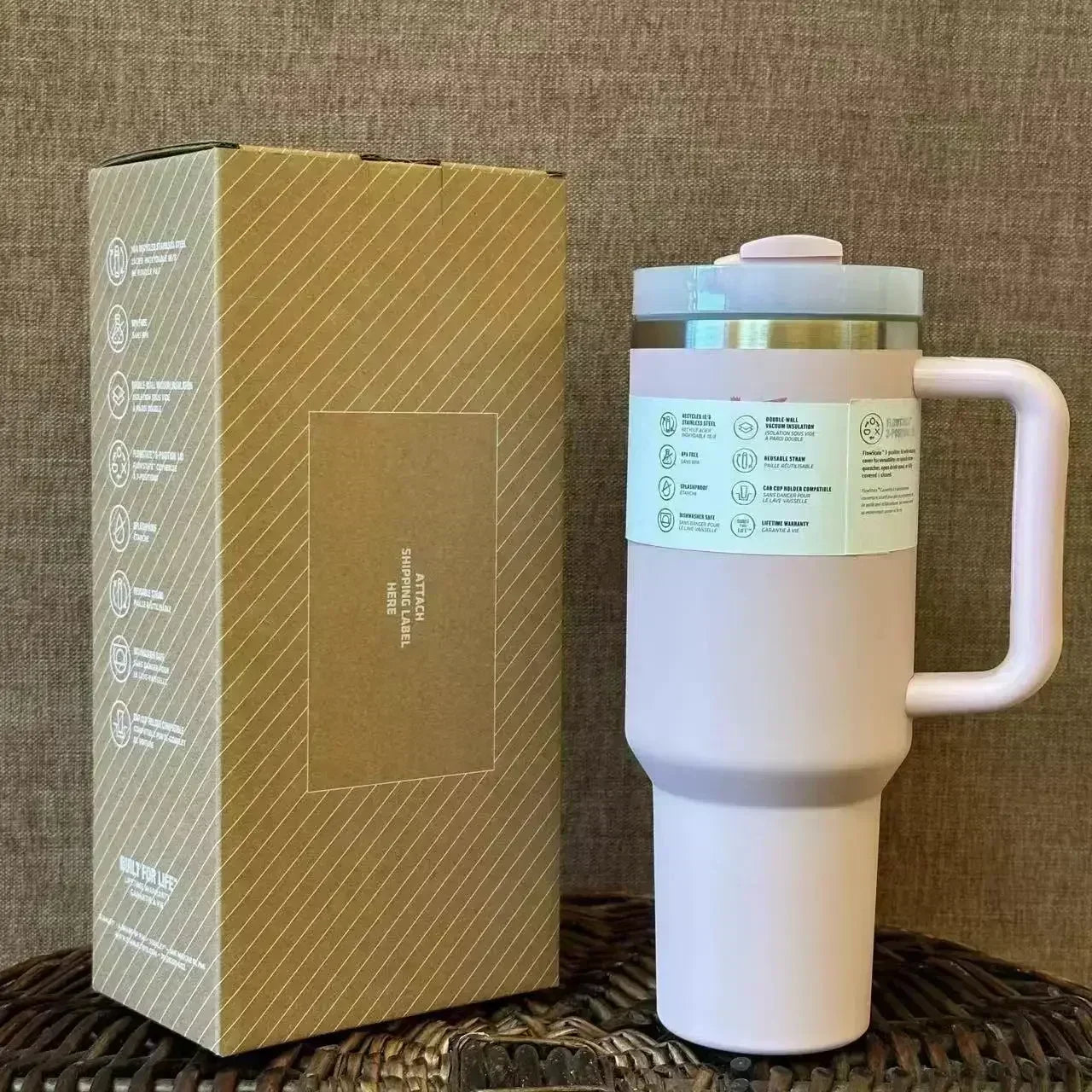 2025NEW stainless steel vacuum insulated car cup, straw hat with handle, 30oz/40oz, double wall hot frost travel cup gift - Clikcy