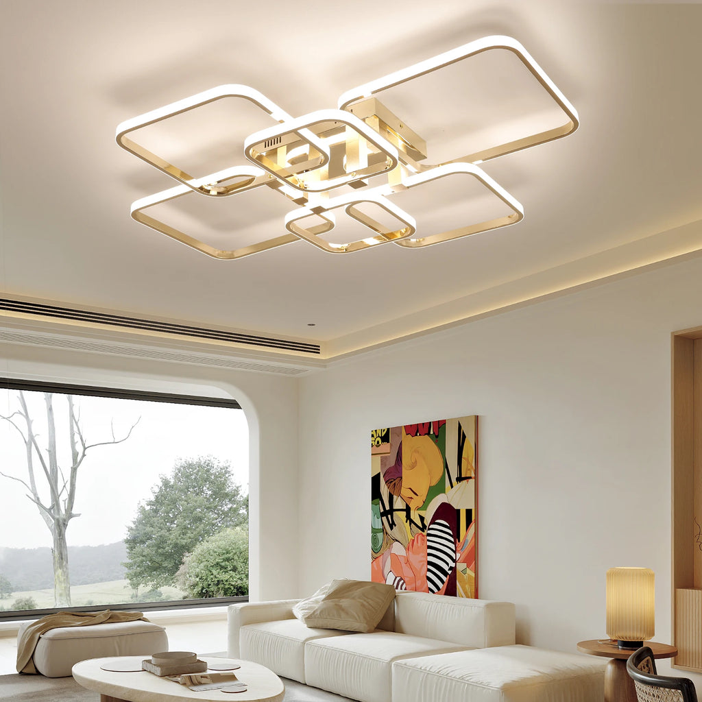 Modern LED Ceiling Light with Remote Control, Dimmable Chandelier for Living Room Bedroom, Flush Mount Lighting Fixture Indoor - Clikcy