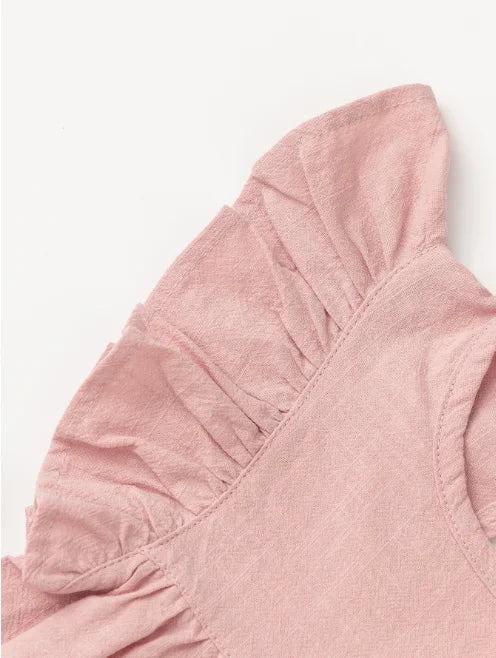 Baby Girls' Flying Sleeve Dress Tie-back Overall Dress Cotton Kids Casual Clothes Summer 2024 - Clikcy