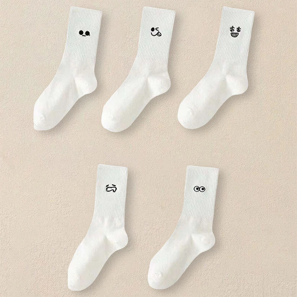 5/10/20 Pairs Men White Cartoon Socks Trendy Versatile Expression Socks With Simple Soft Breathable Comfortable Casual Socks - Clikcy