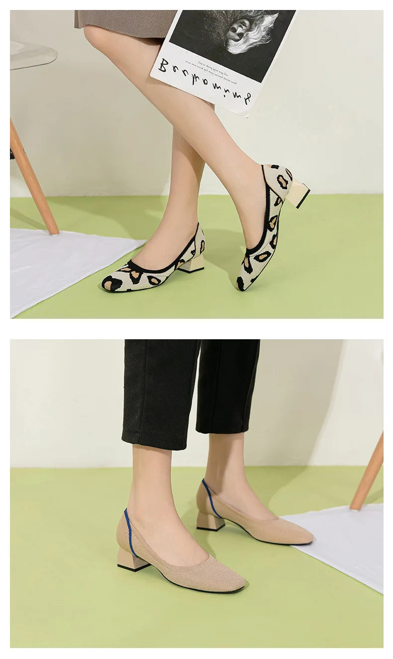 Large high-heeled shoes 42/43/41 women's shoes knitted fashionable breathable non-slip beautiful color matching spring and autum - Clikcy