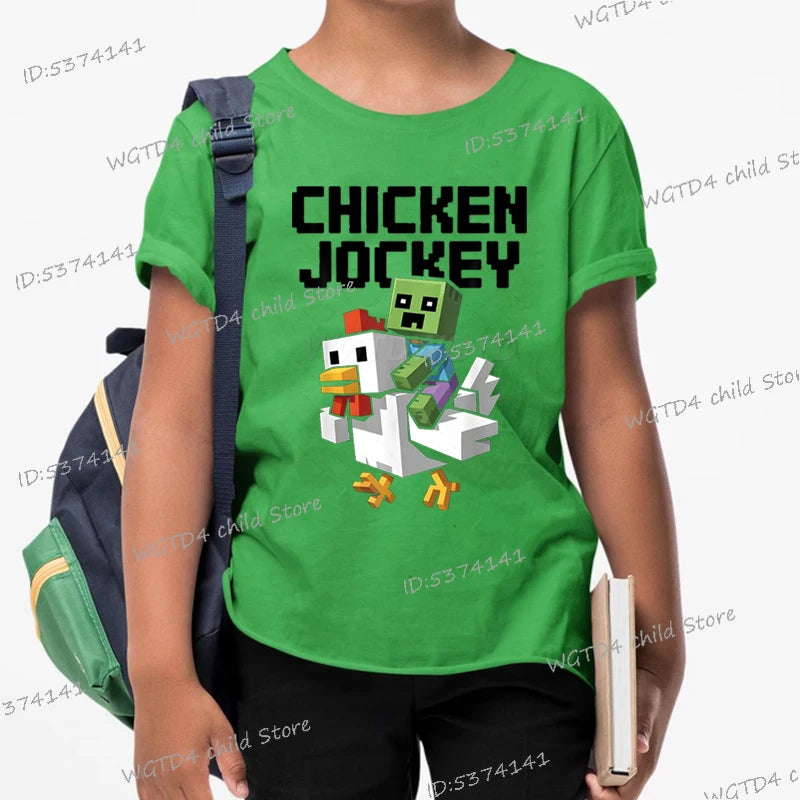 Kids T-shirts Chicken Jockey Cartoon Fashion Clothes Video Game Y2k Design Casual Crewneck Top Tee 2025 Summer Girl Boy T-shirts - Clikcy