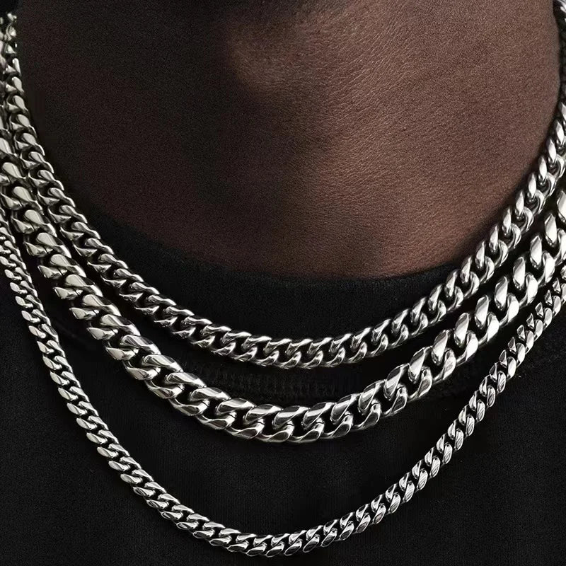 Basic Punk Stainless Steel 3,5,7mm Curb Cuban Necklaces For Men Women Black Gold Color Link Chain Chokers Solid Metal Jewelry - Clikcy