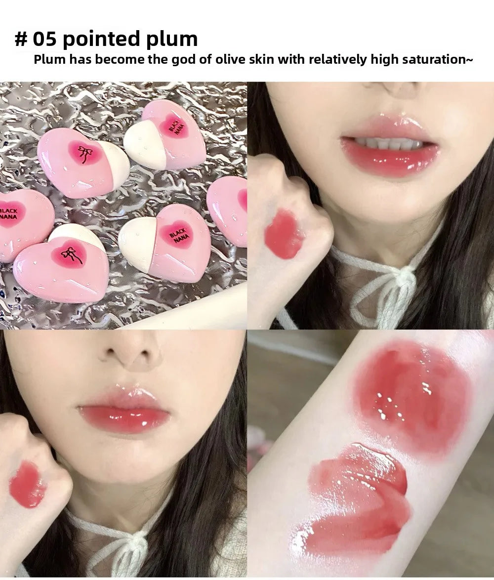 Black Nana Lip Gloss Cute Heart Shaped Lip Glaze CPNP Verified Lipstick Long Lasting Hydrating Natural Make Up Cosmetic - Clikcy