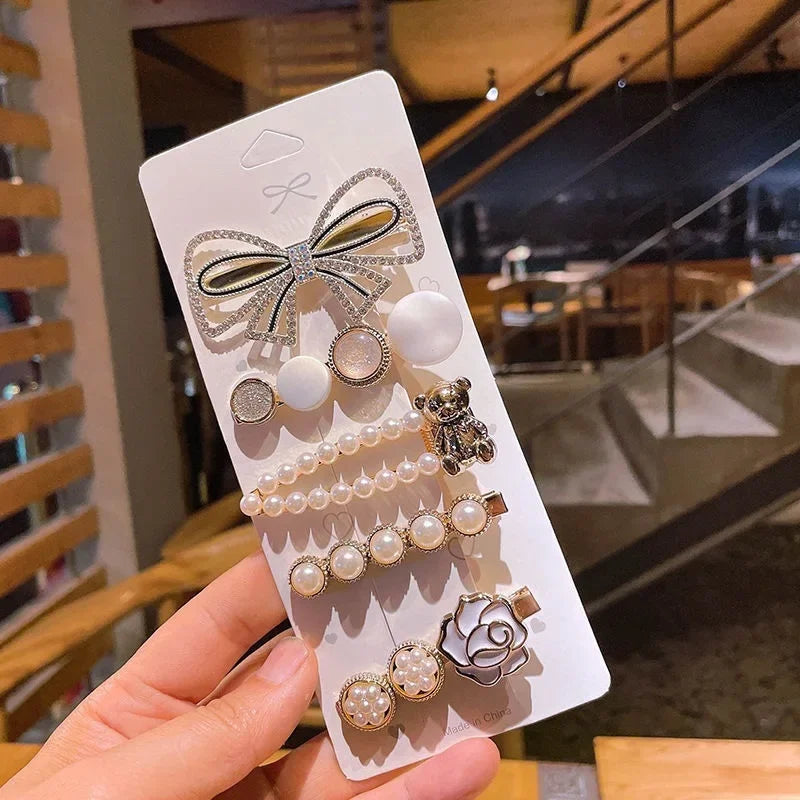 5pcs Women's Hairpin Side Hair Clip Set Designer Pearl Headwear Bangs Hairpin Headpiece Hair Accessories Hairwear Duckbill Clip
