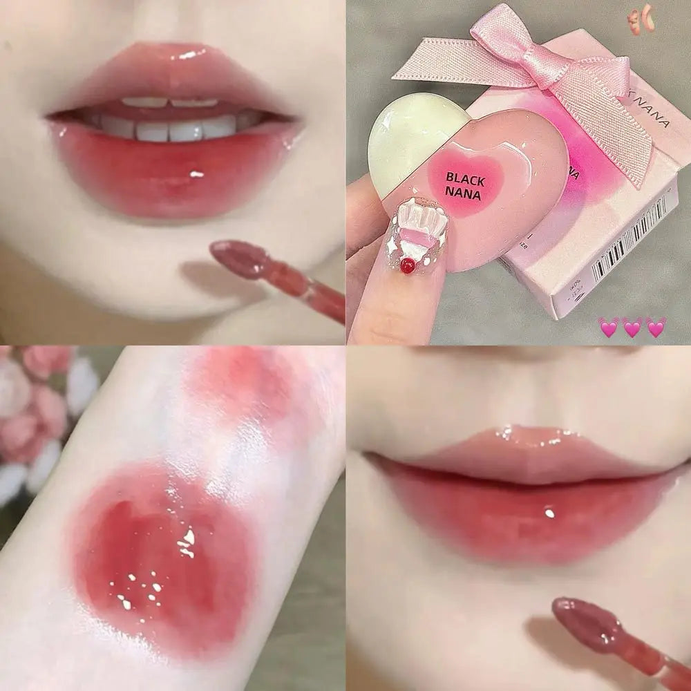 Black Nana Lip Gloss Cute Heart Shaped Lip Glaze CPNP Verified Lipstick Long Lasting Hydrating Natural Make Up Cosmetic - Clikcy