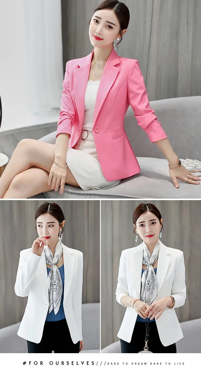 Spring Blue Women's Long-sleeved Suit Jacket, Korean Style Slim Short Coat Women, Asian Size M-XXXL, Girl's Blazers - Clikcy
