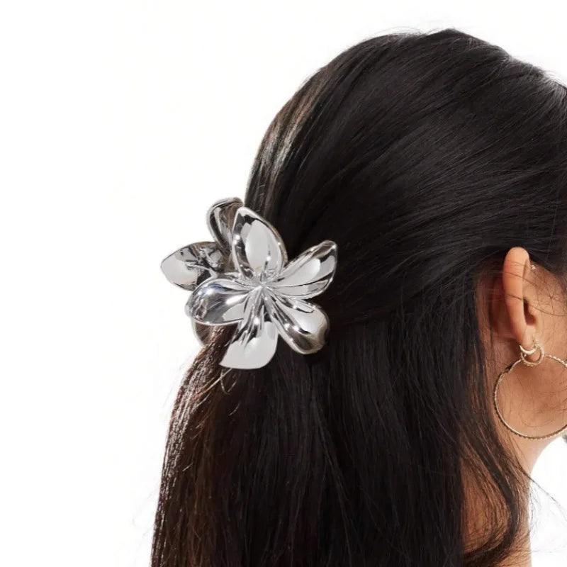 8Cm Bauhinia Flower Grab Clip Golden Flower Ladies Hairpin Silver Ponytail Clip Back Head Disc Hair Shark Clip Headgear - Clikcy