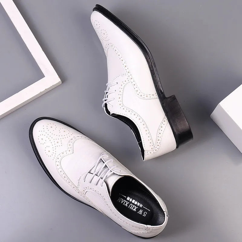 Men's Classic Retro Brogue Shoes Mens Lace-Up Business Leather Shoes Dress Office Flats Men Wedding Party Oxfords Work Footwear