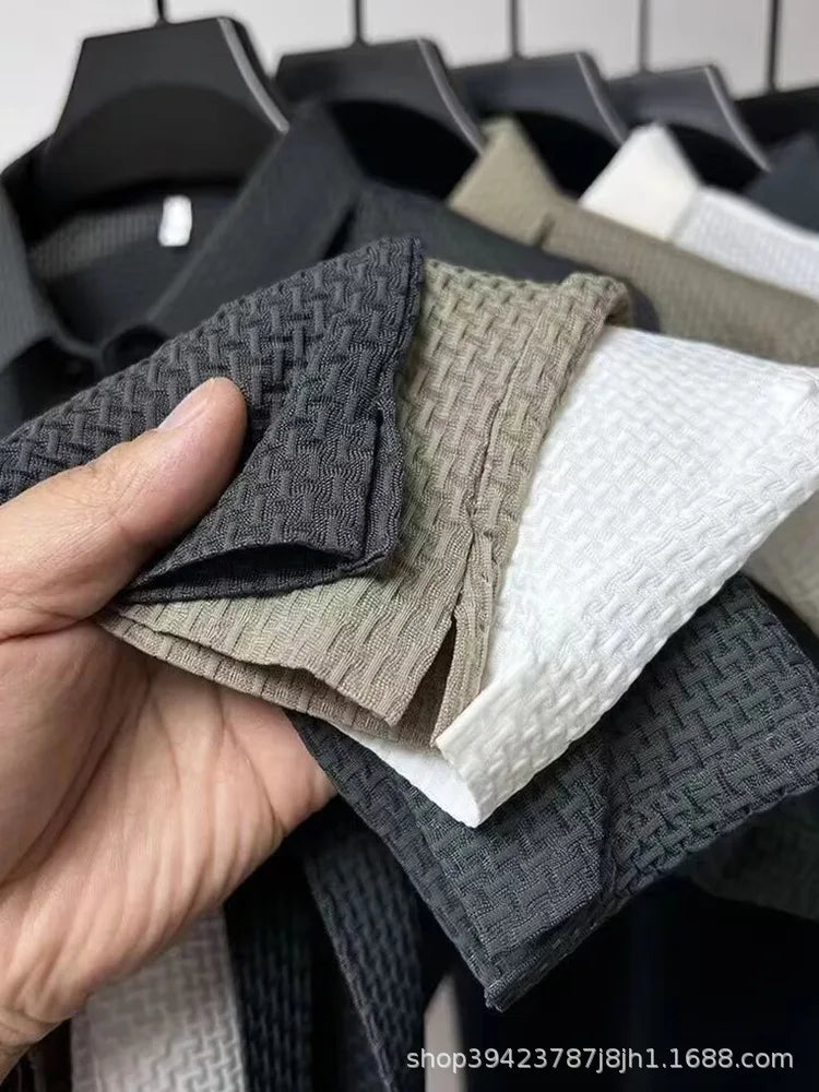 New style ice silk jacquard polo shirt short sleeve summer men's t-shirt casual business fashion stand collar t-shirt men - Clikcy