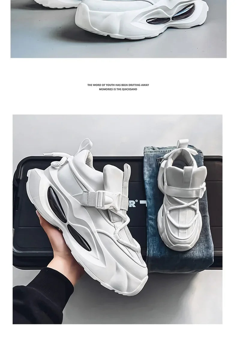 Waterproof Thick Bottom Dad Shoes Outdoor Sports Black Leather Surface Pure Color Spring Autumn Seasonal Style Casual Sneakers