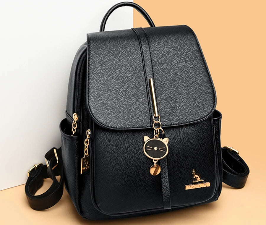 College Women Backpack Designer Soft Leather Vintage Packbag Female Travel Back Pack School Bags for Teenage Girls Shoulder Bag - Clikcy