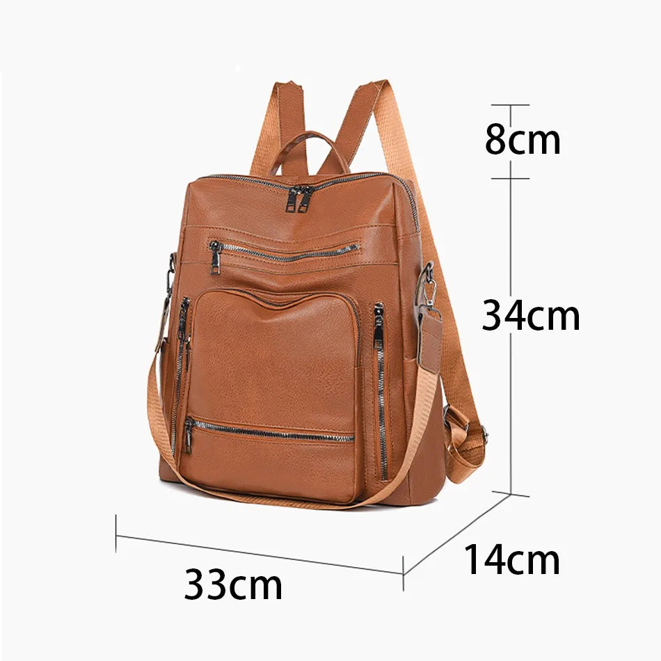 High-quality Leather Women Classic Back Pack 2025 Solid Color Luxury Travel Backpack Casual School Bags Girls Mochilas Feminina - Clikcy
