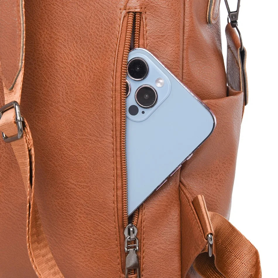 High-quality Leather Women Classic Back Pack 2025 Solid Color Luxury Travel Backpack Casual School Bags Girls Mochilas Feminina - Clikcy