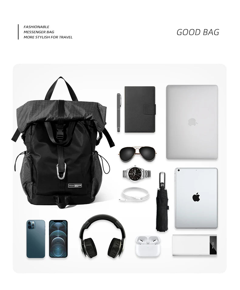 Men's Backpack Roll Top Travel Expandable Large Capacity Backpack Waterproof Outdoor Motorcycle Riding Hike Sports Bags - Clikcy