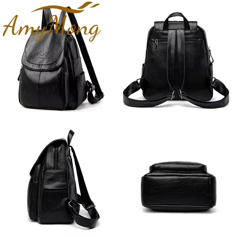 Large Capacity Travel Back Pack Rucksacks Mochila Women Backpack Female Leather Bagpack for Girl Ladies Sac A Dos School Bags - Clikcy