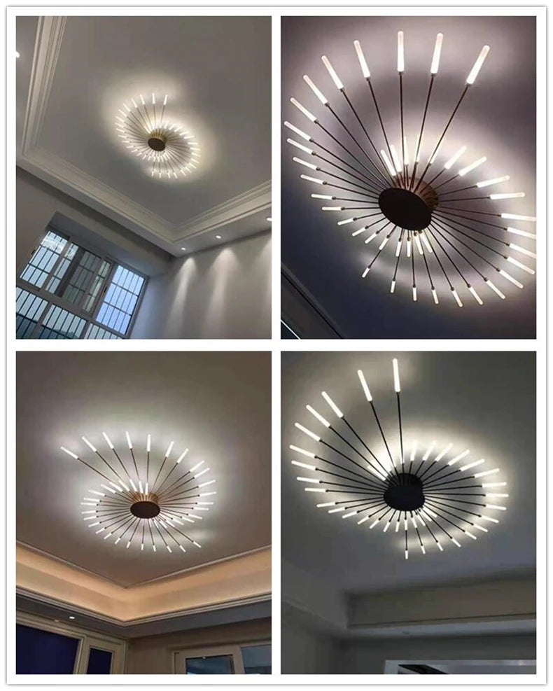 Led Firework Chandelier Dimmable For Living Room Bedroom Milk Yellow Ceiling Chandelier Dining Room LED Ceiling Lamp With Remote - Clikcy
