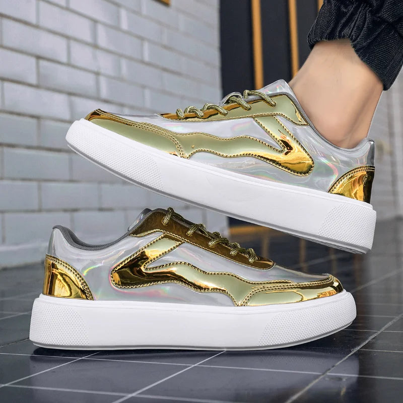 Outdoor Men's Sneakers Comfortable Leather Men's Platform Shoes Casual Lace-up Vulcanized Shoes Black White Walking Shoes - Clikcy