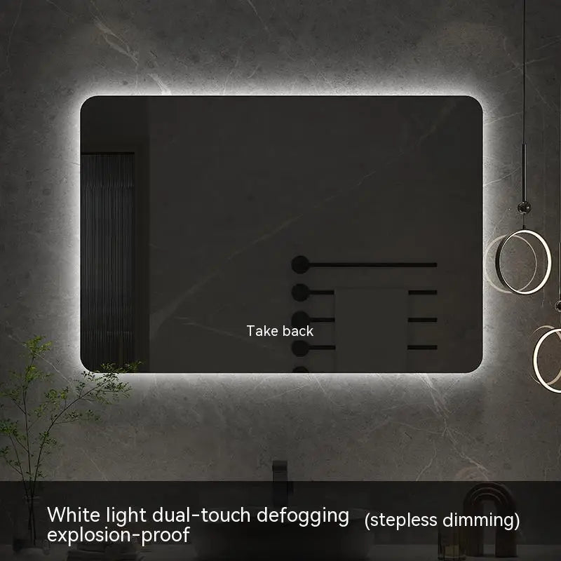 60x80CM Square Smart Hotel Bedroom Defogging Decorative Mirror LED Bathroom Mirror 3 Color Adjustable Backlight - Clikcy