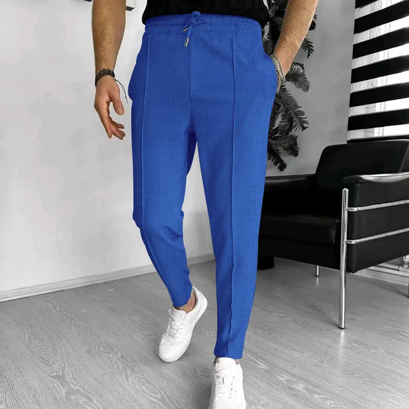 Mens Stylish Waffle Pants - Casual Sports, Slim Fit with Adjustable Drawstring, Secure Pockets for All Seasons - Perfect Outdoor - Clikcy