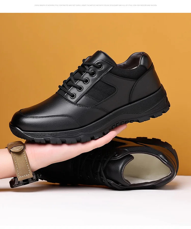 New Platform Cow Leather Casual Sneakers for Men Designer Autumn Winter Cotton Black Outdoor Men's Sports Shoes Zapatos Hombre - Clikcy