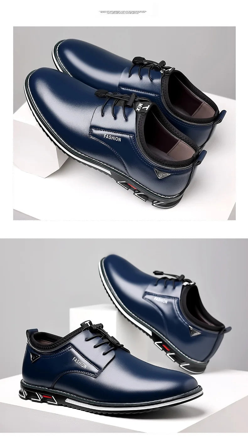 New Business Casual Shoes for Men Lace Up Formal Shoes for Male Black Leather Oxfords Plus Size Wedding Party Office Dress Shoes