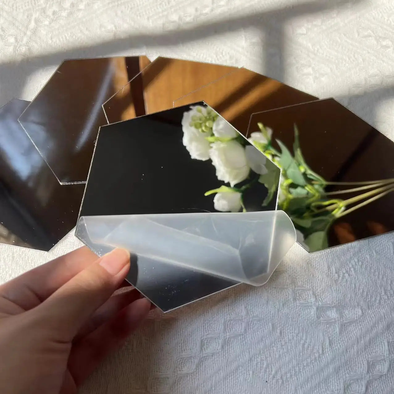 6/12pcs 3D Hexagon Mirror Wall Sticker Rose Gold DIY TV Background Living Room Stickers Wall Decor Bedroom Bathroom Home Decor - Clikcy