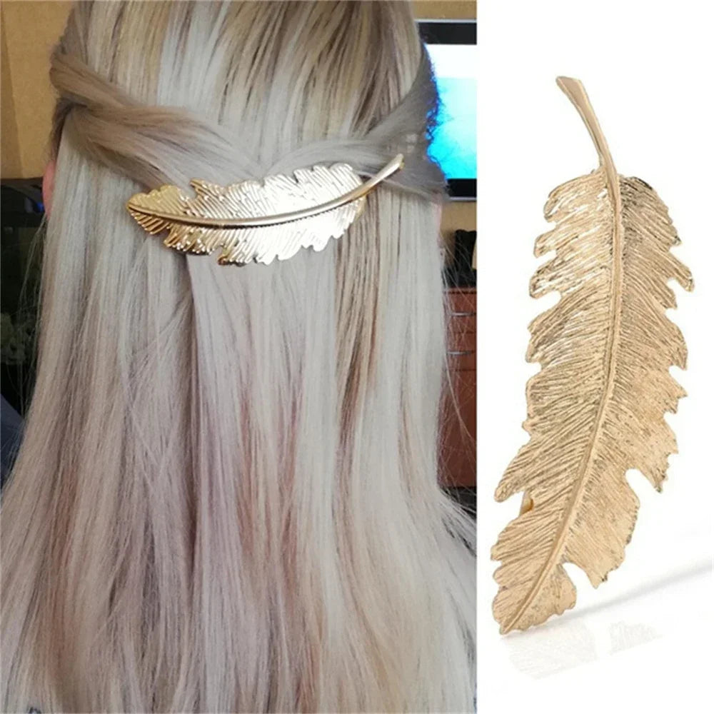 New Alloy Vintage Hair Clip Feather Leaf Shape Barrette Metal Hairpins for Women Korean Fashion Lady Headwear Hair Accessories - Clikcy