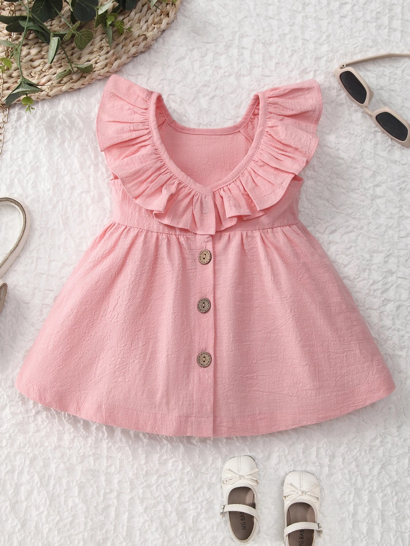 Summer Back Bow Children Girls Flutter Sleeve Princess Dresses Ruffle Sleeve Linen Cotton Baby Kids Dress - Clikcy