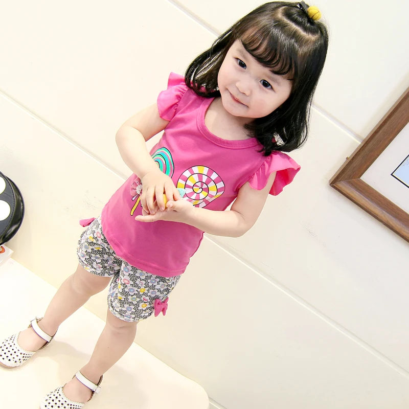 Summer Children Clothes Baby Girls Clothes Sets T-shirt Tops+Short Pants 2Pcs/Suit Toddler Boy Clothes Suit Infant Clothing Sets - Clikcy