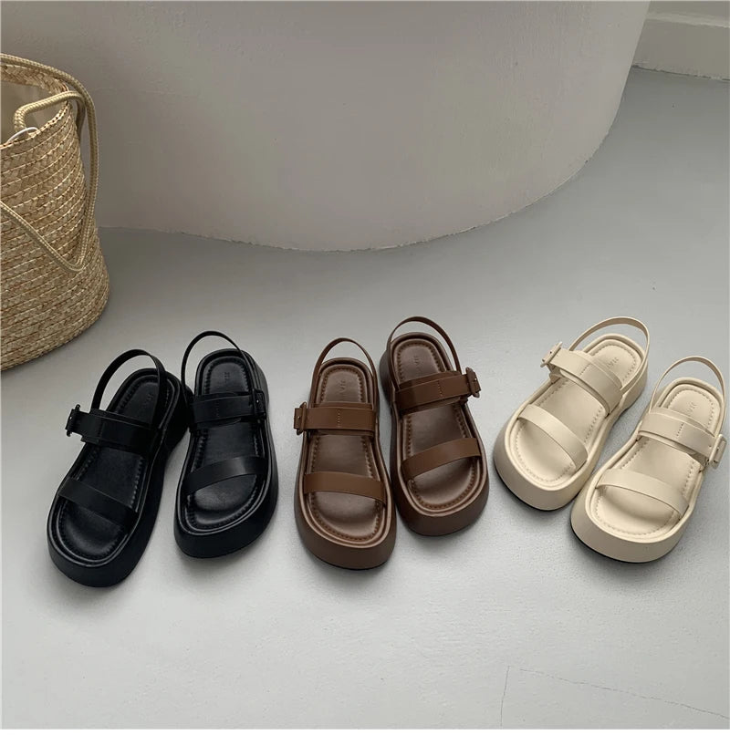 2025 New Gladiator Summer Sandals Fashion Platform Flats Elegant Open Toe Ankle Strap Dress Shoes - Clikcy