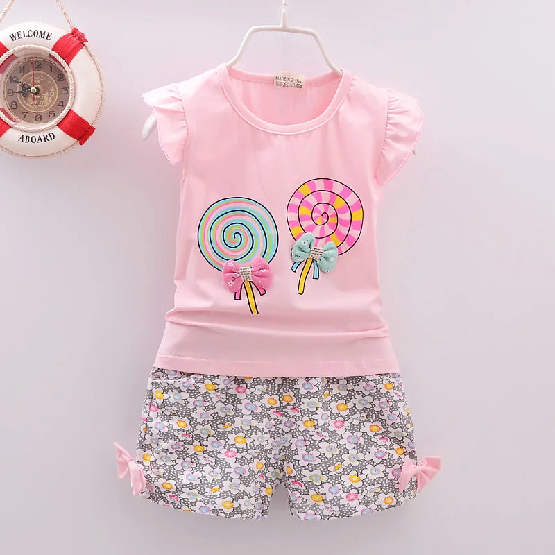 Summer Children Clothes Baby Girls Clothes Sets T-shirt Tops+Short Pants 2Pcs/Suit Toddler Boy Clothes Suit Infant Clothing Sets - Clikcy