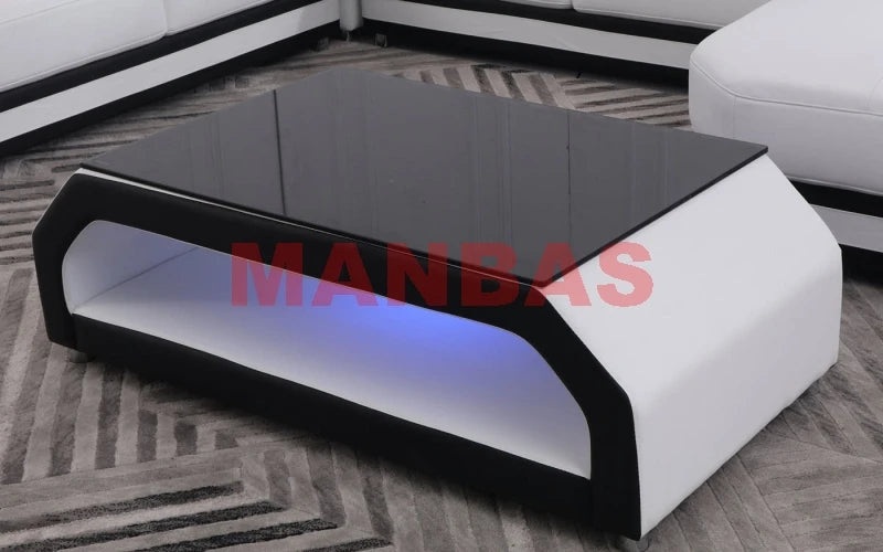 MANBAS Italian Genuine Leather Sectional Sofa with LED Lights | Futuristic Furniture U Shape Couch Living Room Big Sofas Set - Clikcy