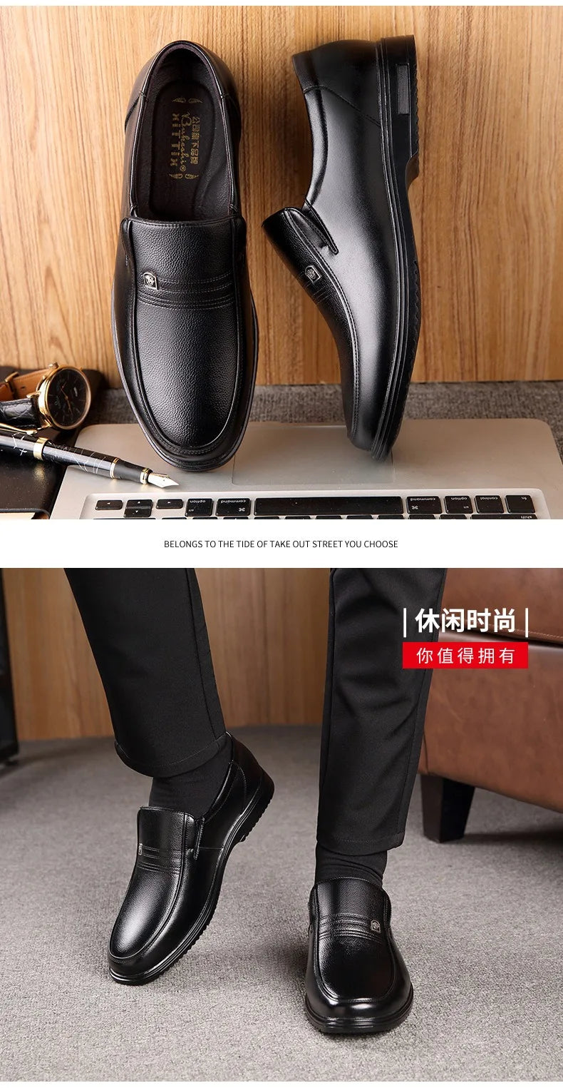 Leather Men Formal Shoes Luxury Brand 2025 Men's Loafers Dress Moccasins Breathable Slip on Black Driving Shoes Plus Size 37-46 - Clikcy