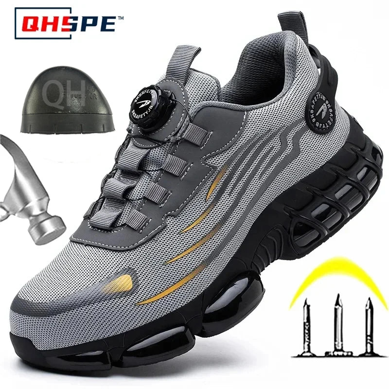 Rotating Button New Safety Shoes Men Anti-smash Anti-puncture Work Shoes Fashion Men Sport Shoes Security Protective Boots Men - Clikcy