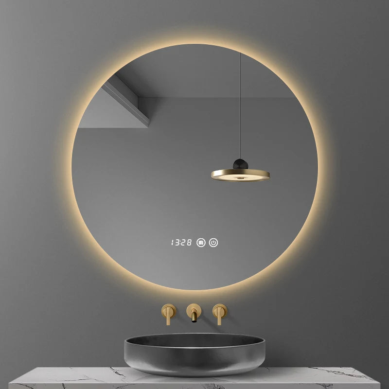 40/50/60CM Round Smart Hotel Bedroom Defogging Decorative Mirror LED Bathroom Mirror 3 Color Adjustable Backlight With - Clikcy