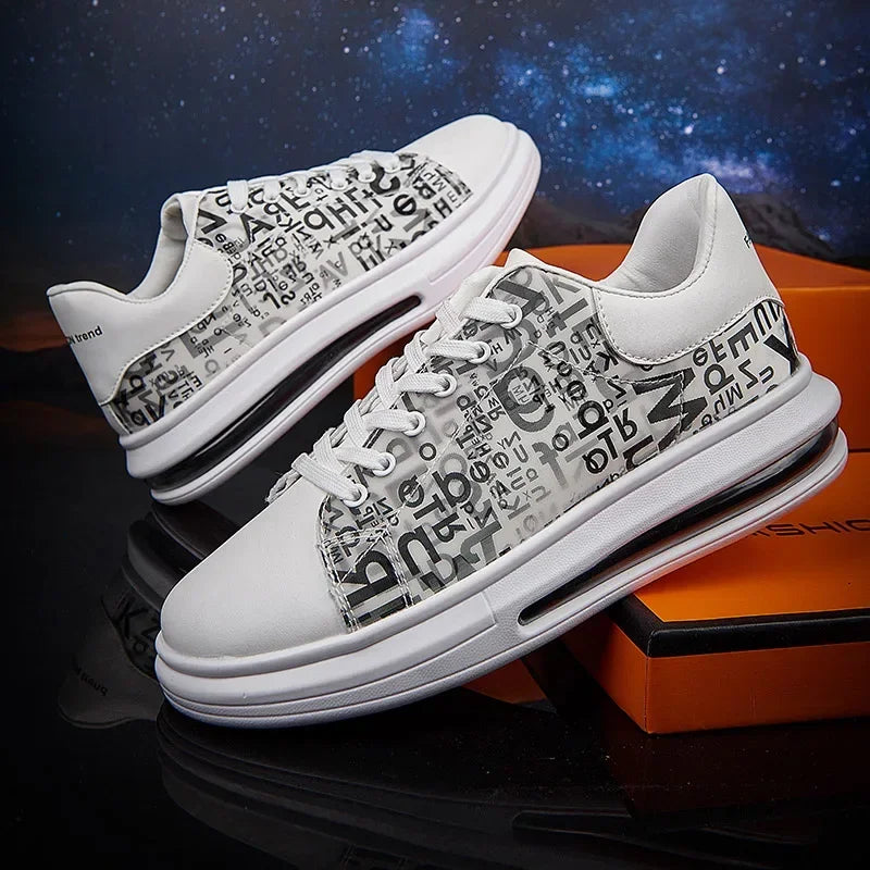 Graffiti 2025 New Casual Men Shoe Fashion Flat Air Cushion Man Sneakers Outdoor Non-slip Designer Tide Pu Leather Big Size 43 44