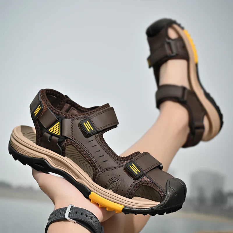 Summer Men Sandals Genuine Leather Mens Casual Shoes Outdoor Men Leather Sandals for Men Beach Shoes Roman mens Shoes - Clikcy