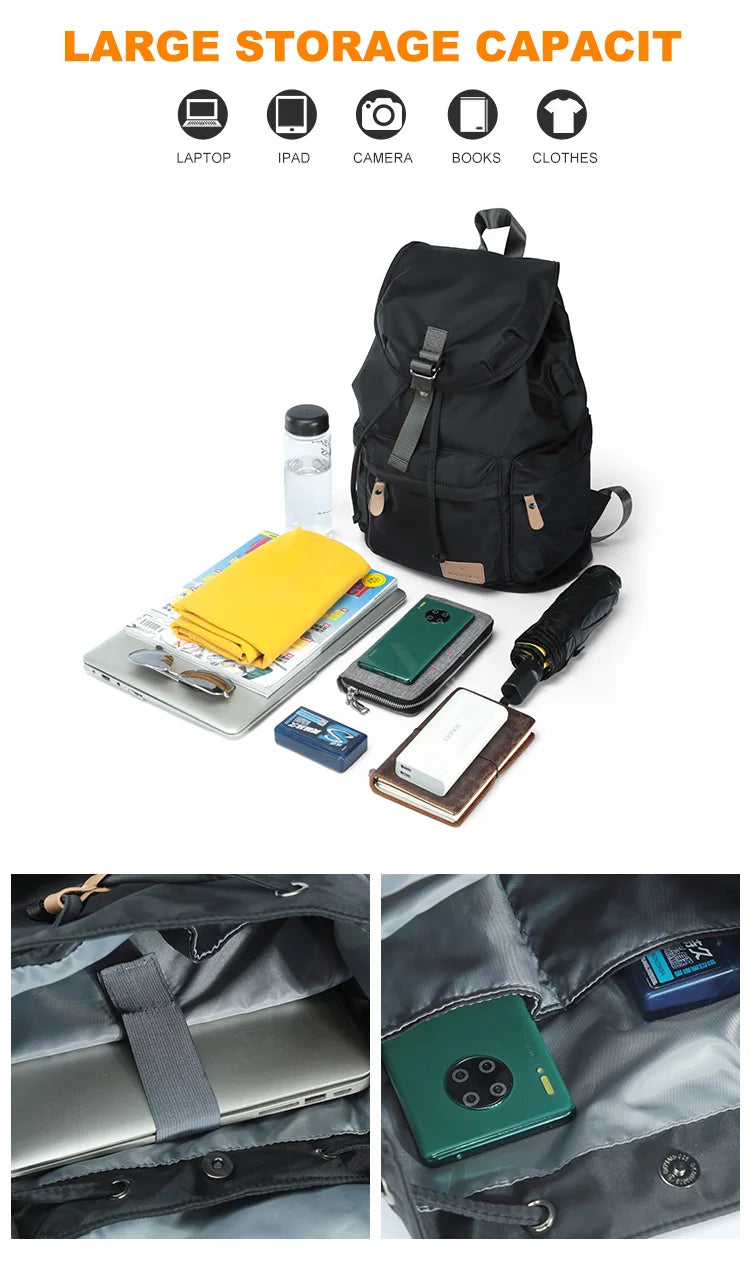 Fashion Men Backpacks Nylon Waterproof USB Charging Bag Casual Travel Korean Stlye Mochila for Travel Vintage School Bag - Clikcy