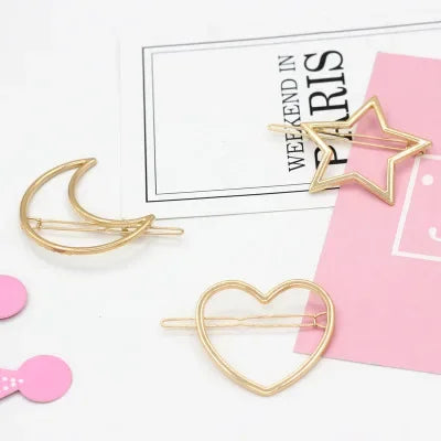 20240Fashion Woman Hair Accessories Triangle Hair Clip Pin Metal Geometric Alloy Moon Circle Hairgrip Barrette Girls Headwear - Clikcy