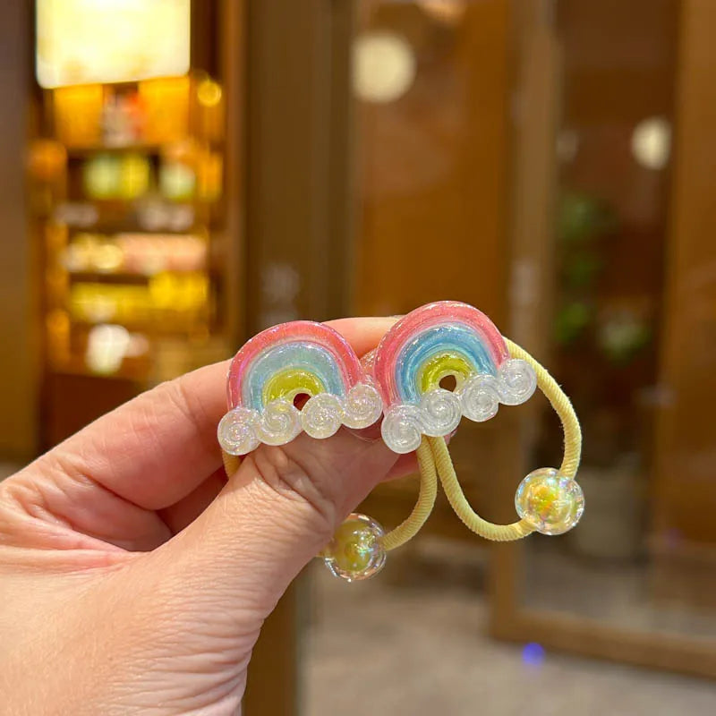 2PCS Lovely Rainbow Elastic Hair Bands for Girls Children's Hair Accessories Baby Headwear Ties Flexible And Stylish - Clikcy