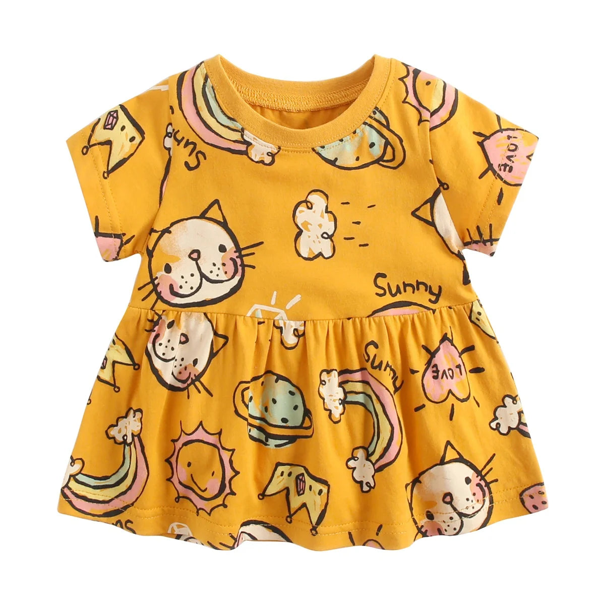 Sanlutoz Short Sleeve Summer Baby Dress Cute Pattern Casual Kids Girls Clothing Dress Cotton - Clikcy