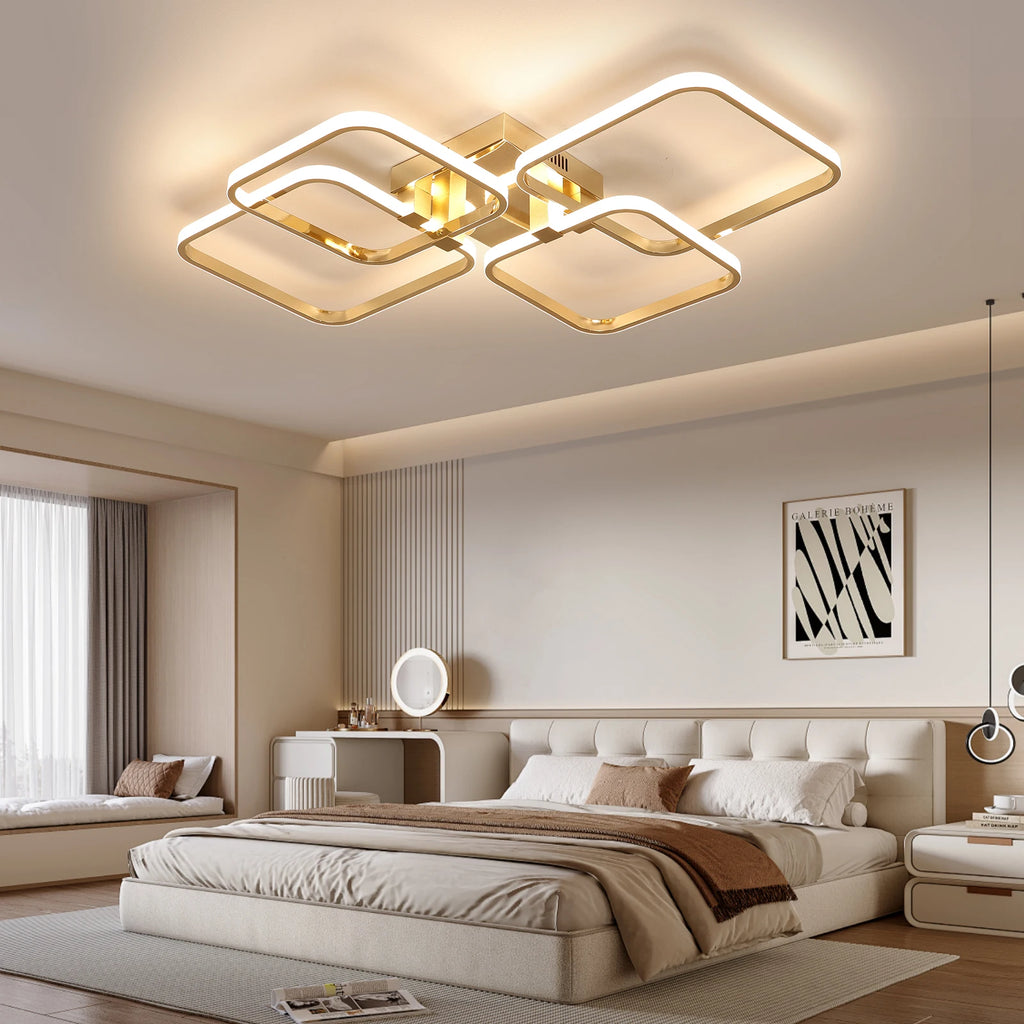 Modern LED Ceiling Light with Remote Control, Dimmable Chandelier for Living Room Bedroom, Flush Mount Lighting Fixture Indoor - Clikcy