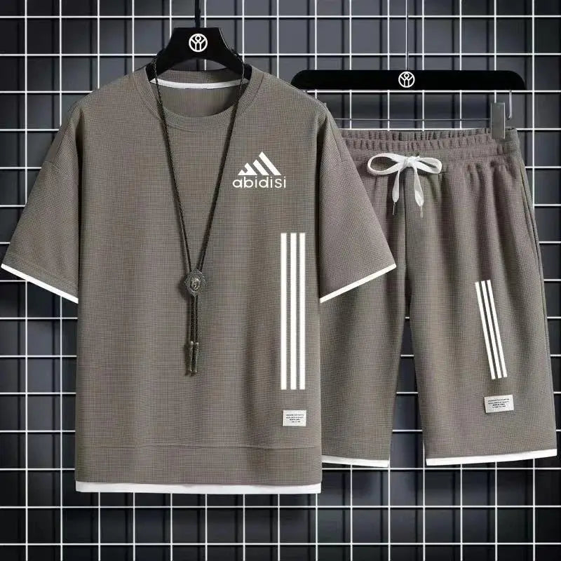 Adida 2024 Man New Tracksuits 2 Piece Short Sleeve Suits Printing T-shirt +Sweatpants Sets Sutdent Casual Summer Sport Clothes - Clikcy