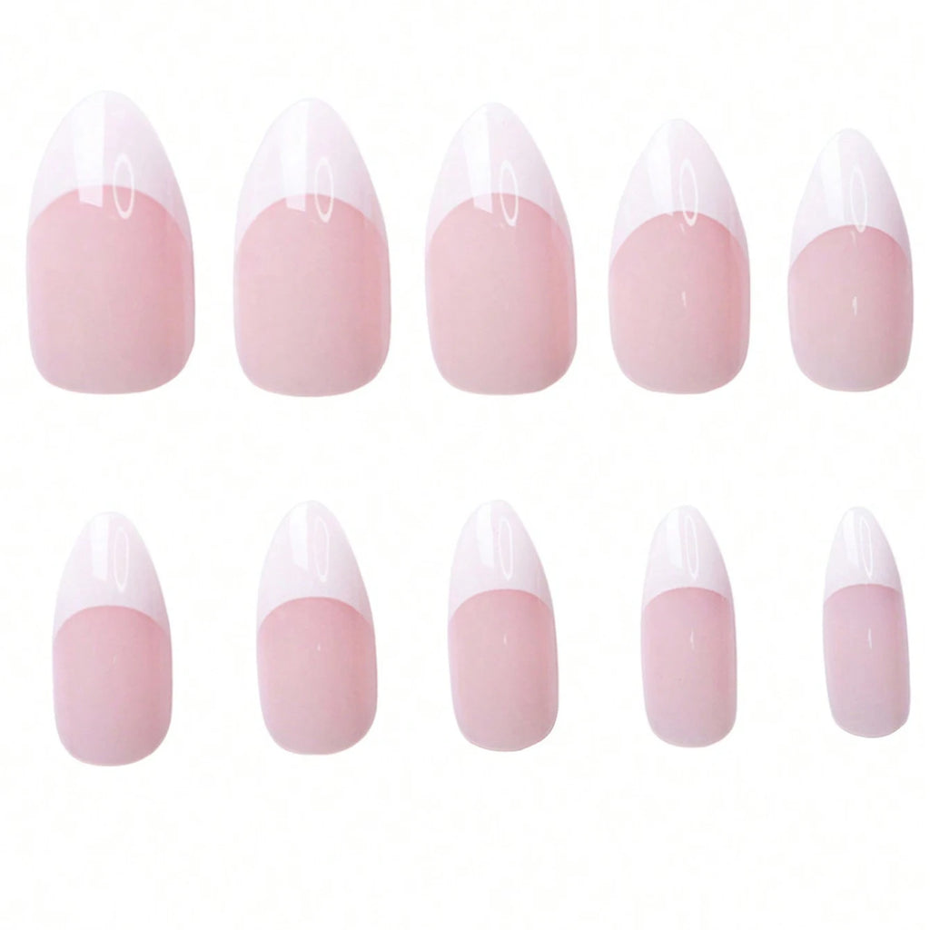 360Pcs/box French Nail Tips Glossy Soft Gel Pink Medium Almond White Simple Press On Nails 10Grids Huge Capacity False Nails - Clikcy